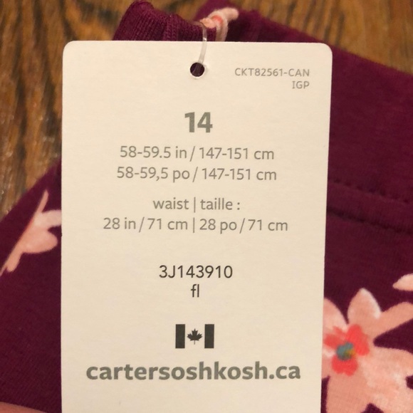 Carters 14 Junior Girls Leggings Flower Print - Picture 7 of 7